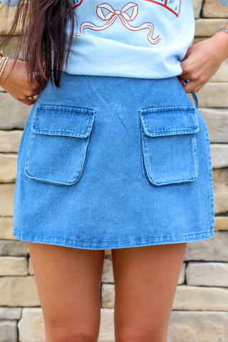 Pocket Tie Denim Skort