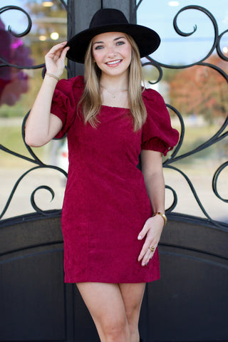 Tie Sleeve Corduroy Dress