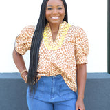 Embroidered Detail Leopard Top