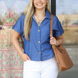 Gold Button Chambray Top
