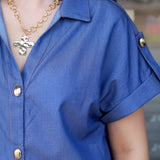 Gold Button Chambray Top