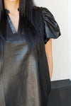 Puff Sleeve Leather Dress-Black