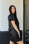 Puff Sleeve Leather Dress-Black