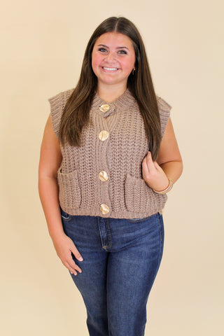 gold button chunky short sleeve sweater