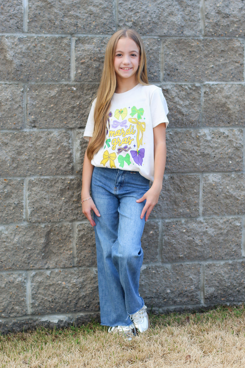 Tween Mardi Gras Bow Tee