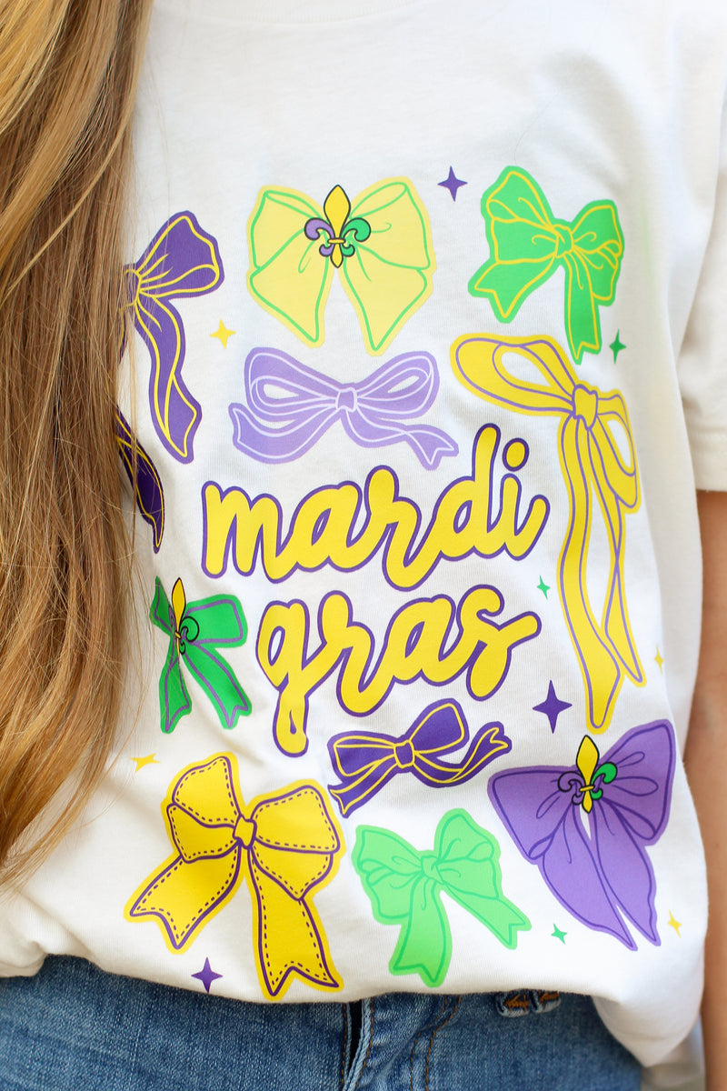 Tween Mardi Gras Bow Tee