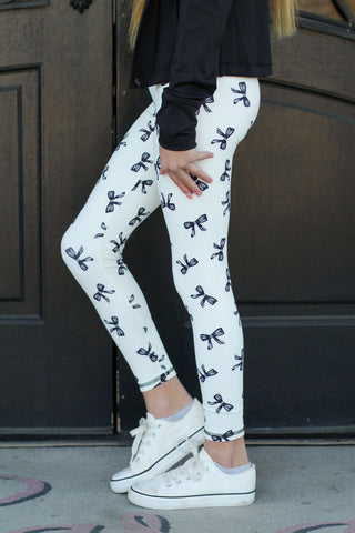 Little Girl Bow Athletic Leggings