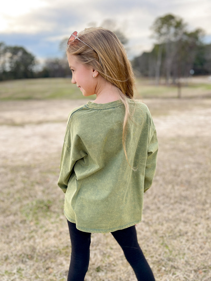 Mineral Wash Oversized Top-Olive