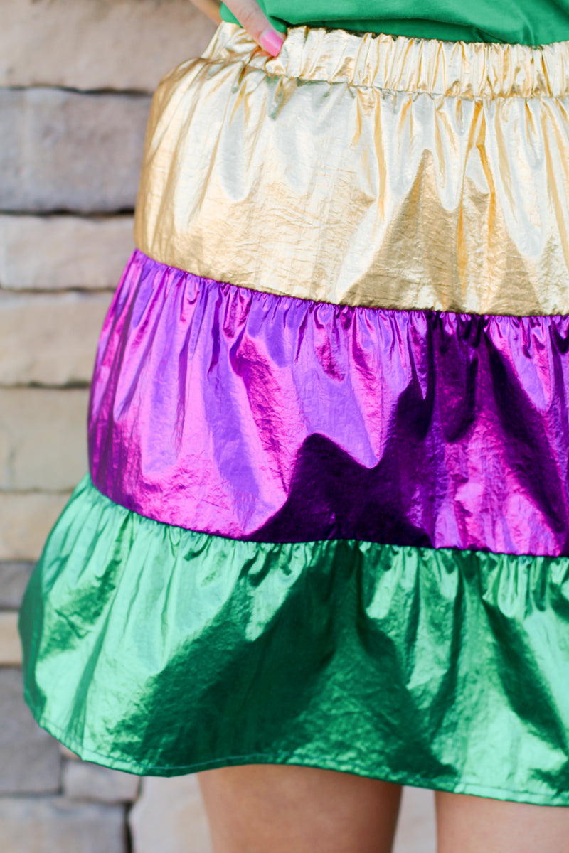 Let the Good Times Roll Skirt-Gold/Purple