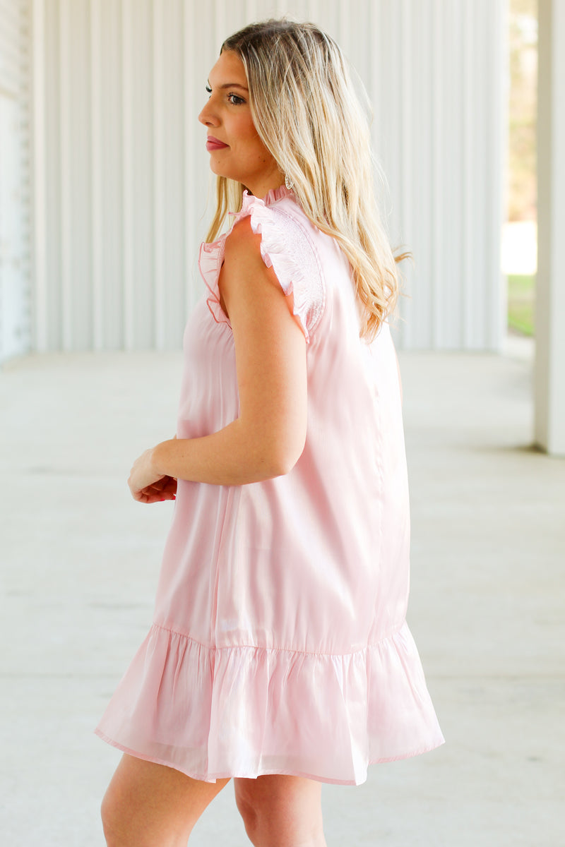 Shimmer Babydoll Dress-Blush