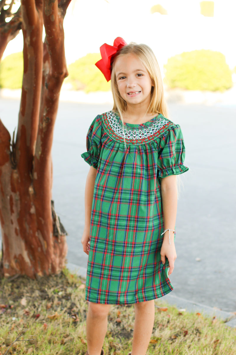 Christmas Plaid Dress-Green