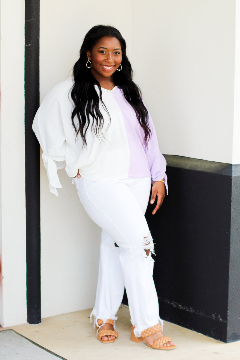 Two Colors Top-White/Purple