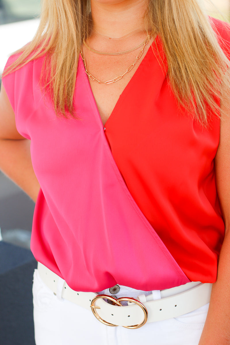 Two's Better Than One Bodysuit-Pink/Red