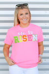 He is Risen Patch Tee-Neon Pink