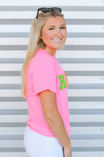 He is Risen Patch Tee-Neon Pink