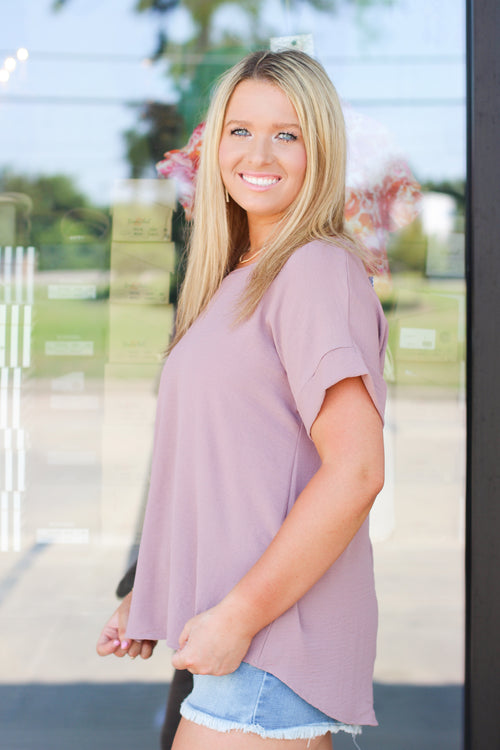 Cutest Cuff Sleeve Top-Taupe