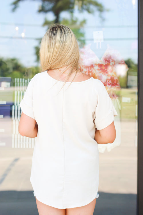 Cutest Cuff Sleeve Top-Beige