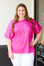 Satin Spots Top-Magenta