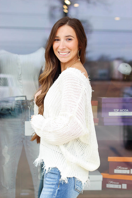 Fan Fave Distressed Sweater-Ivory