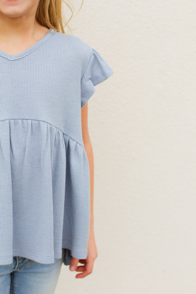 Willow Babydoll Top-Dusty Blue