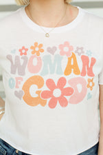 Woman of God Cropped Tee-White