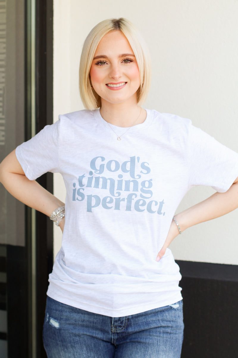 God's Timing is Perfect Tee-Heather Grey