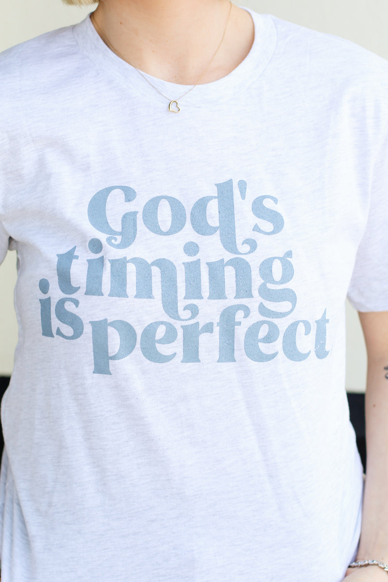 God's Timing is Perfect Tee-Heather Grey