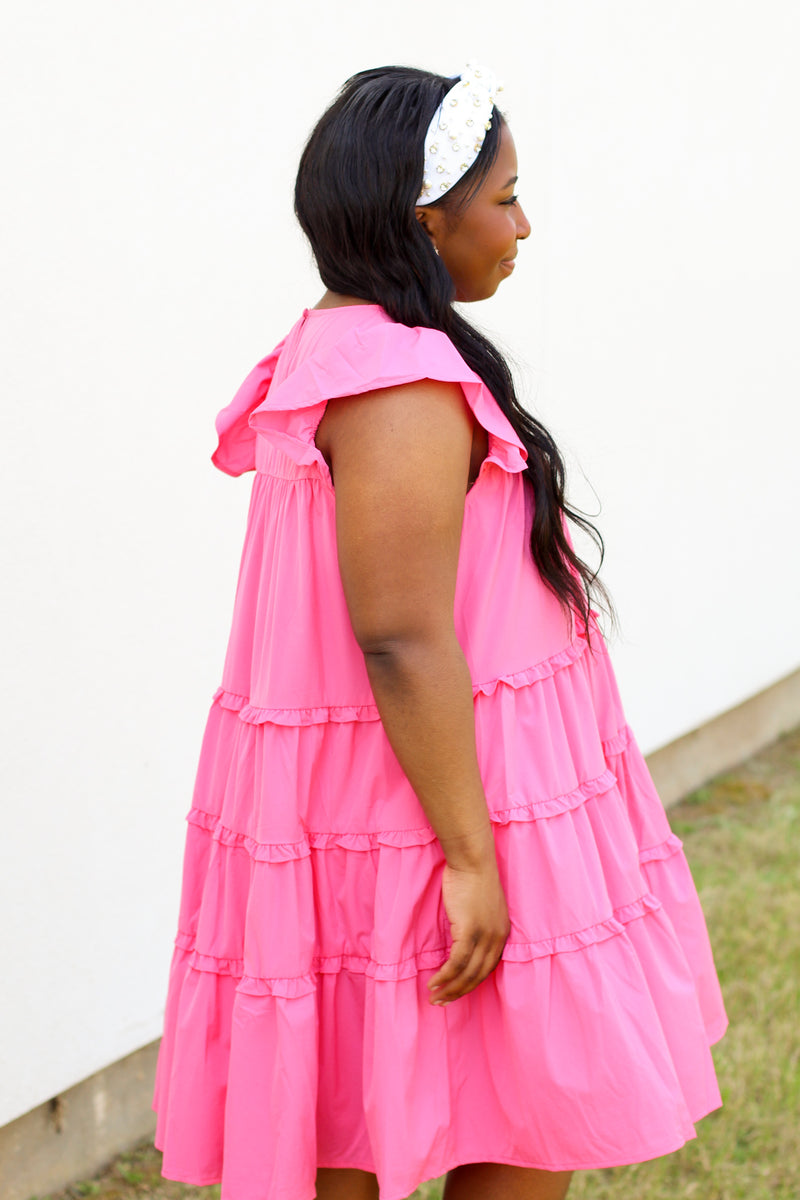 Go All Out Ruffle Dress-Hot Pink