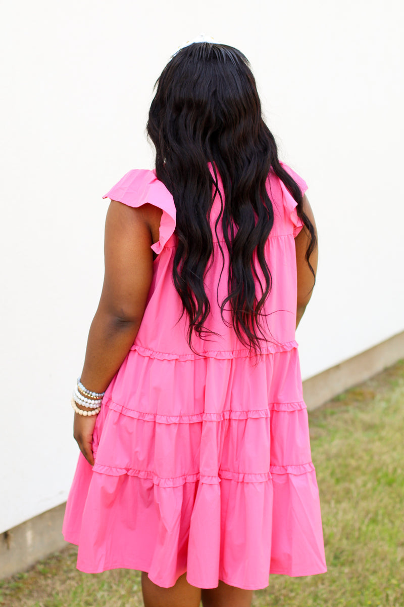 Go All Out Ruffle Dress-Hot Pink