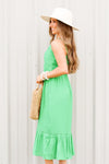 Eyelet Trim Midi Dress-Kelly Green