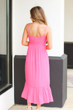 Eyelet Trim Midi Dress-Hot Pink