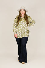 Pretty Print Button Down Top-Olive