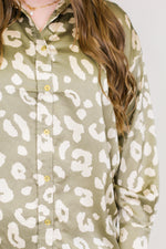 Pretty Print Button Down Top-Olive