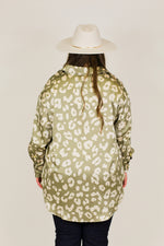 Pretty Print Button Down Top-Olive