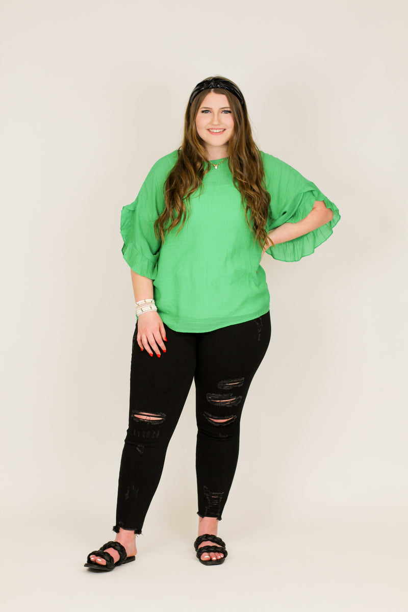 Just Another Ruffle Top-Kelly Green