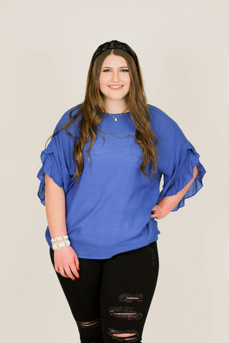 Just Another Ruffle Top-Royal Blue