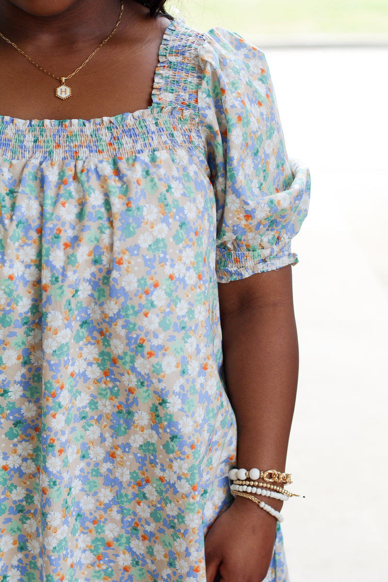 Groovy Smocked Dress-Beige
