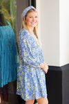 Doodle Floral Dress-Blue
