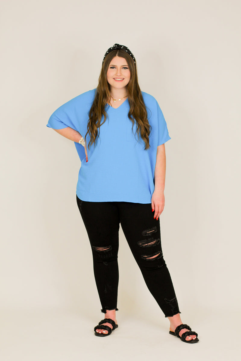 Penelope Pocket Top-Aqua