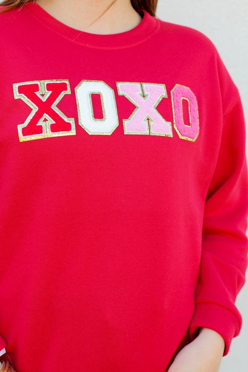 XOXO Patch Sweatshirt-Red