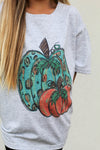 Watercolor Pumpkin Tee-Heather Grey