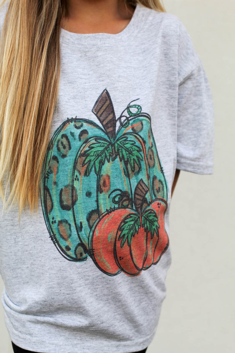 Watercolor Pumpkin Tee-Heather Grey