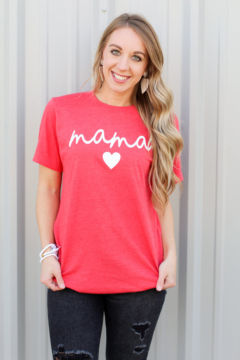 Mama Script Tee-Rose Red
