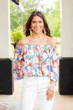 Festive Floral Top-Blue