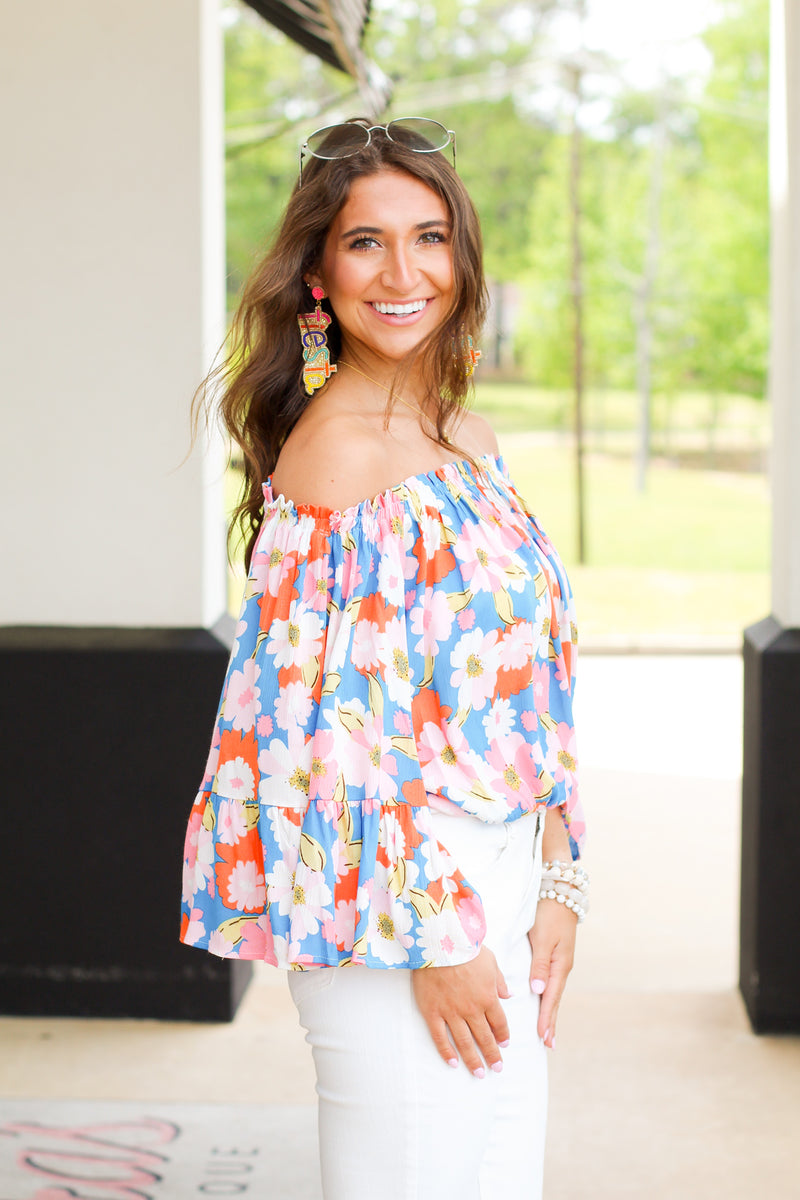 Festive Floral Top-Blue