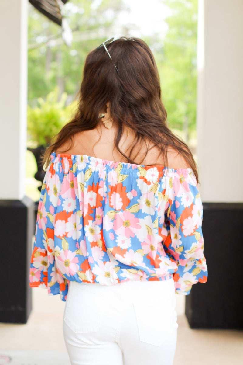 Festive Floral Top-Blue