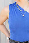 Shimmer One Shoulder Bodysuit-Blue
