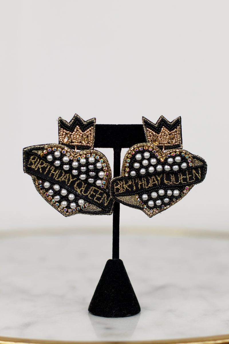 Birthday Queen Earrings-Black