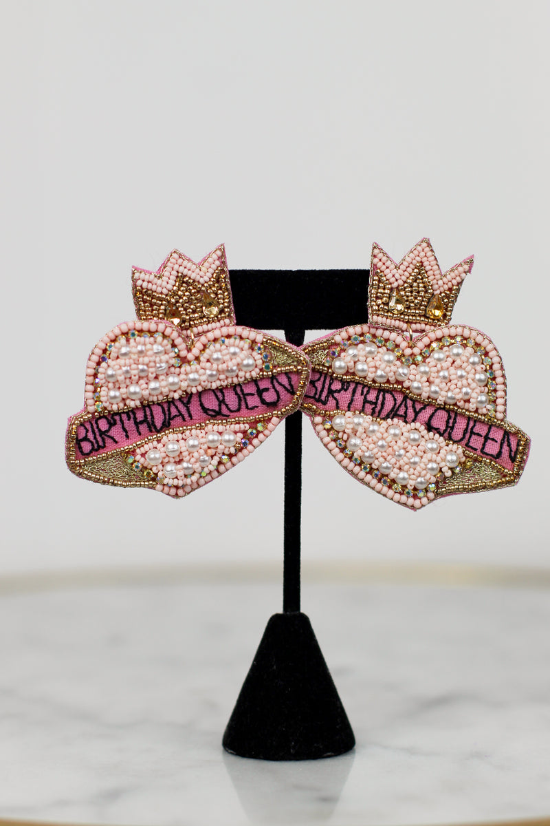 Birthday Queen Earrings-Pink