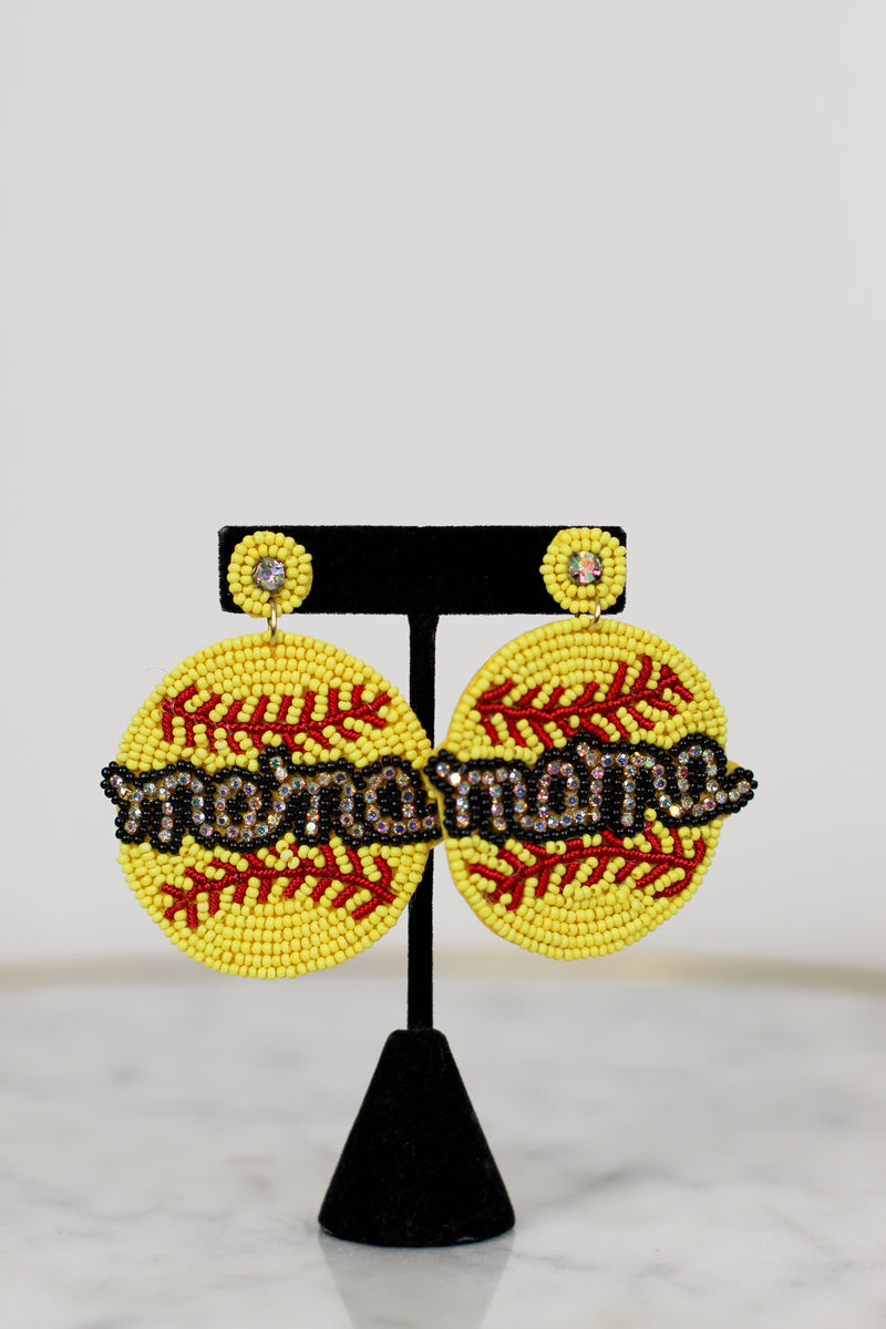 Softball Mama Earrings-Yellow